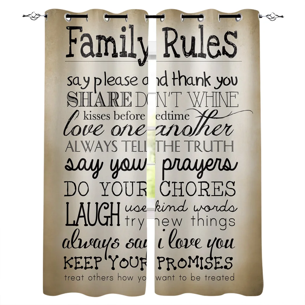 Семейные Правила Ретро рукописные оконные шторы для гостиной декоративные