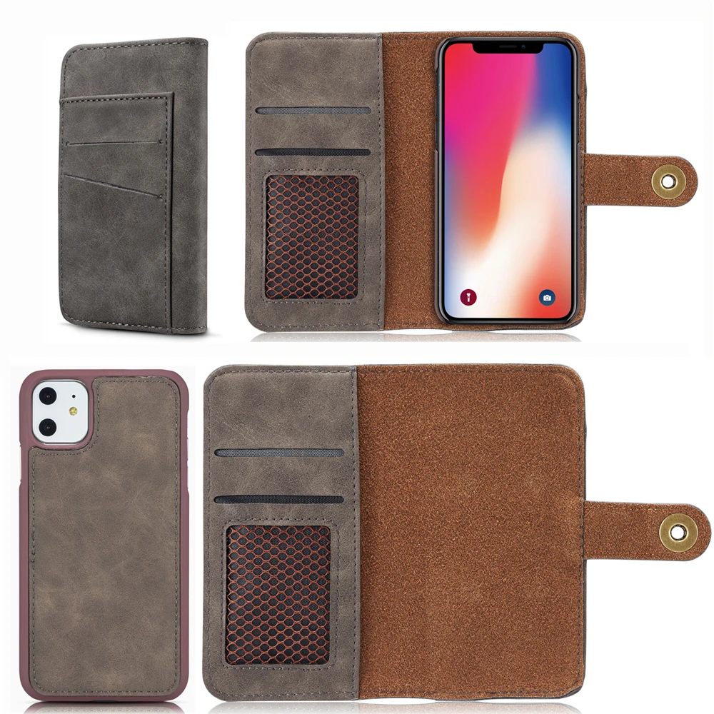 Magnetic Removable Back Leather Cover for Iphone 11 Pro MAX XR X XS 8 7 6 Plus Case Card Wallet Flip |