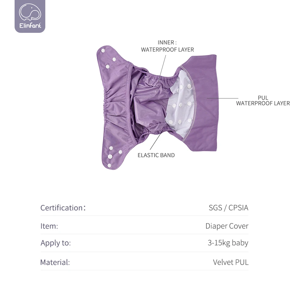 Elinfant-Juego de 3 unids/set de pa&ntilde;ales de tela de Color s&oacute;lido, cubierta impermeable, lavable, reutilizable, para beb&eacute;s de 3 a 15 Kg-4