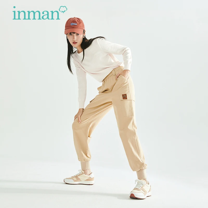 

INMAN Women Girl Cargo Jogger Pants Female Baggy Boyfriend Streetwear Style Elastic Wasit With Big Pocket Embroidery Trousers