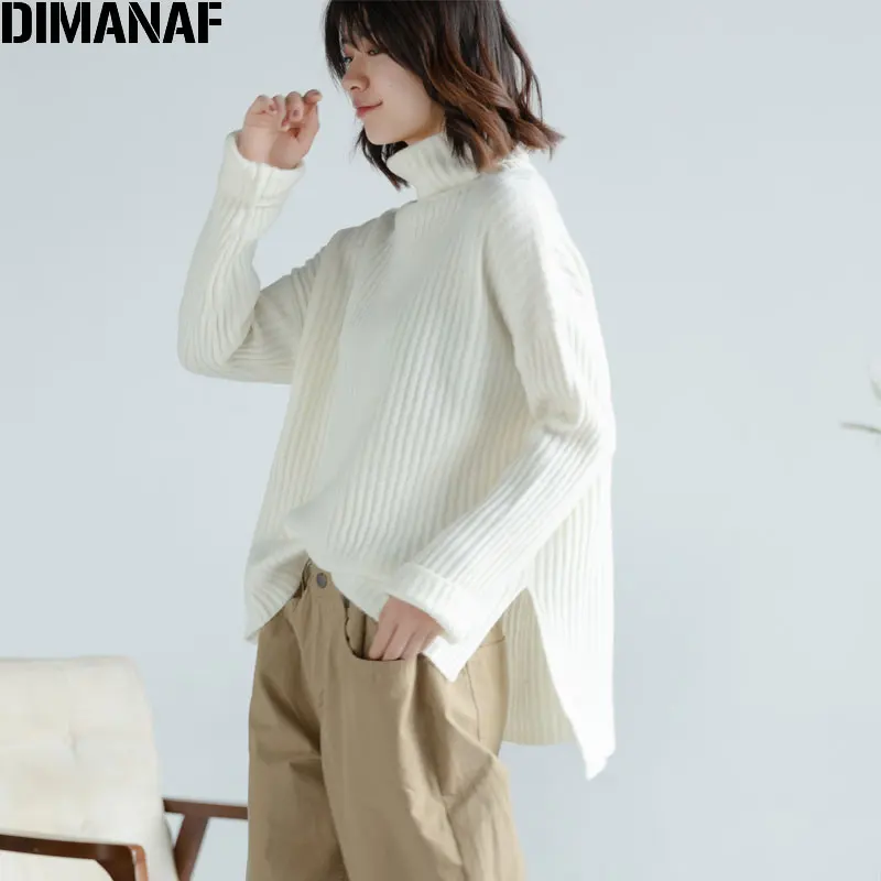 Женский трикотажный свитер DIMANAF Свободный пуловер-водолазка с длинным рукавом и