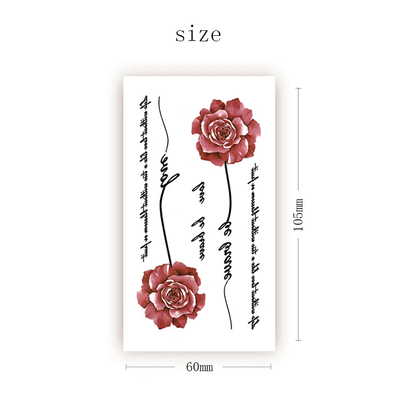 

Red Rose Waterproof Temporary Tattoo Sticker Black Engish Letters Fake Tattoos Flash Tatoo Arm Legs Chest Body Art for Women Men