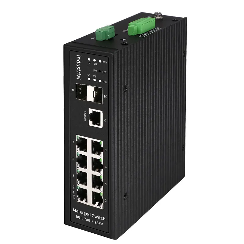 

Industrial Ethernet managed switch intelligent Gigabit 8 port PoE or no PoW + 2SFP monitoring rail type