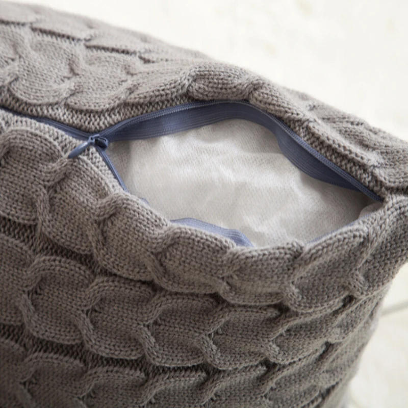 Винтажный чехол для подушки 45x45 см однотонный вязаный квадратный бежевый подушек