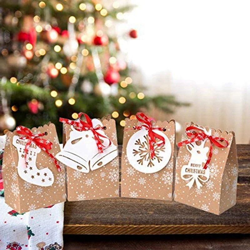 

1set Christmas Hanging Ornament Wooden Tree LED Light Lanyard Hanging Ornament Xmas Decor-Peach & 24PCS Christmas Bags