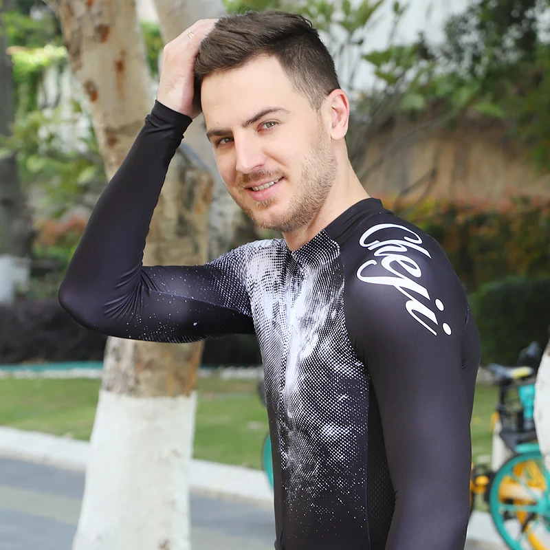 Мужские велосипедные рубашки CHEJI черные эластичные с длинными рукавами на молнии