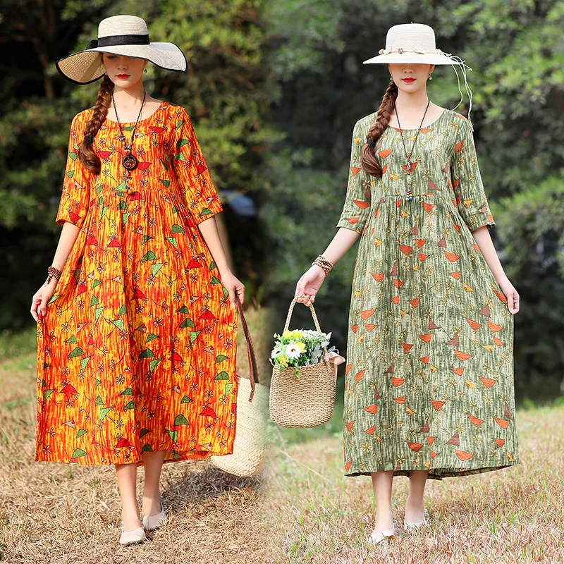 Женское Хлопковое платье-миди с цветочным принтом | Женская одежда