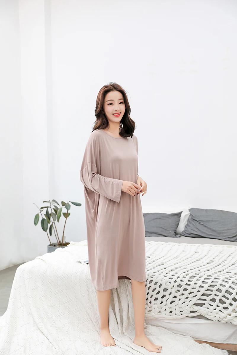 Новая Модальная Базовая Ночная рубашка большого размера; длинное женское домашнее платье с длинными рукавами для сна; ночная рубашка для беременных; женское нижнее белье
