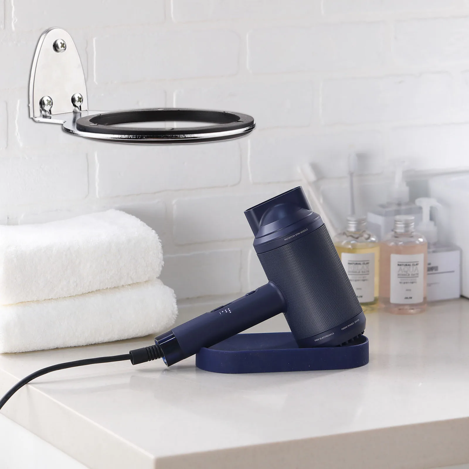 Настенный держатель для фена алюминиевая полка ванной комнаты органайзер