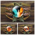 Fire Phoenix коричневый кожаный браслет Модный многослойный Плетеный Кожаный браслет бижутерия со стеклянными кабошонами женский подарок