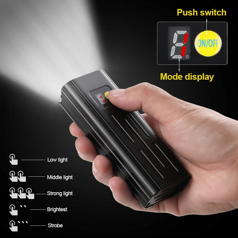 usb front bicycle light 5 led bike handlebar lamp digital display cycling flashlight with type c charging power bank function free global shipping