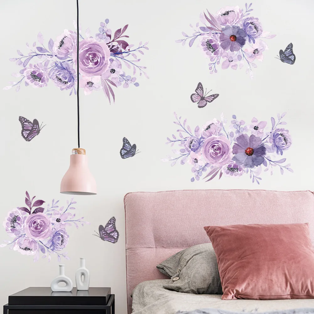 

1 Pc Wall Stickers Purple Flower Butterfly Wall Sticker Self-adhesives Decoration For Bedroom Kitchen Stickers High Quality