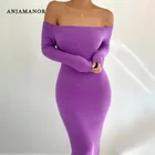 Женское трикотажное платье-свитер ANJAMANOR, элегантные облегающие платья с длинным рукавом и открытыми плечами, 2020