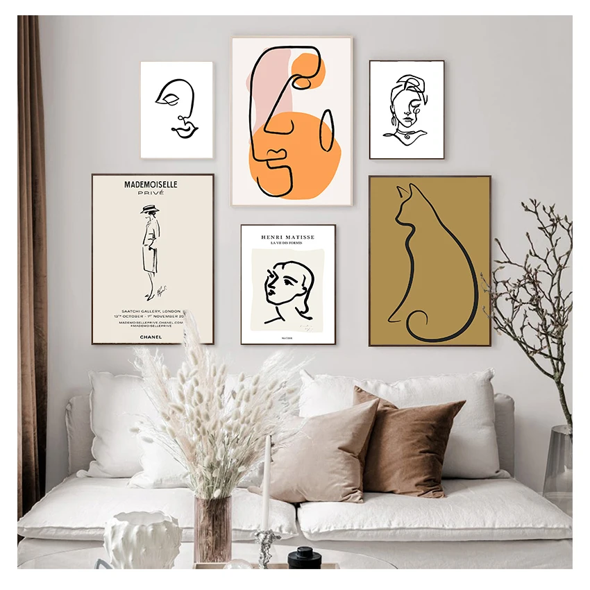 

Постер в скандинавском стиле, минимализм, холст, картина, фигурка, картины на тело для гостиной, домашний декор, абстрактная линия, настенное...