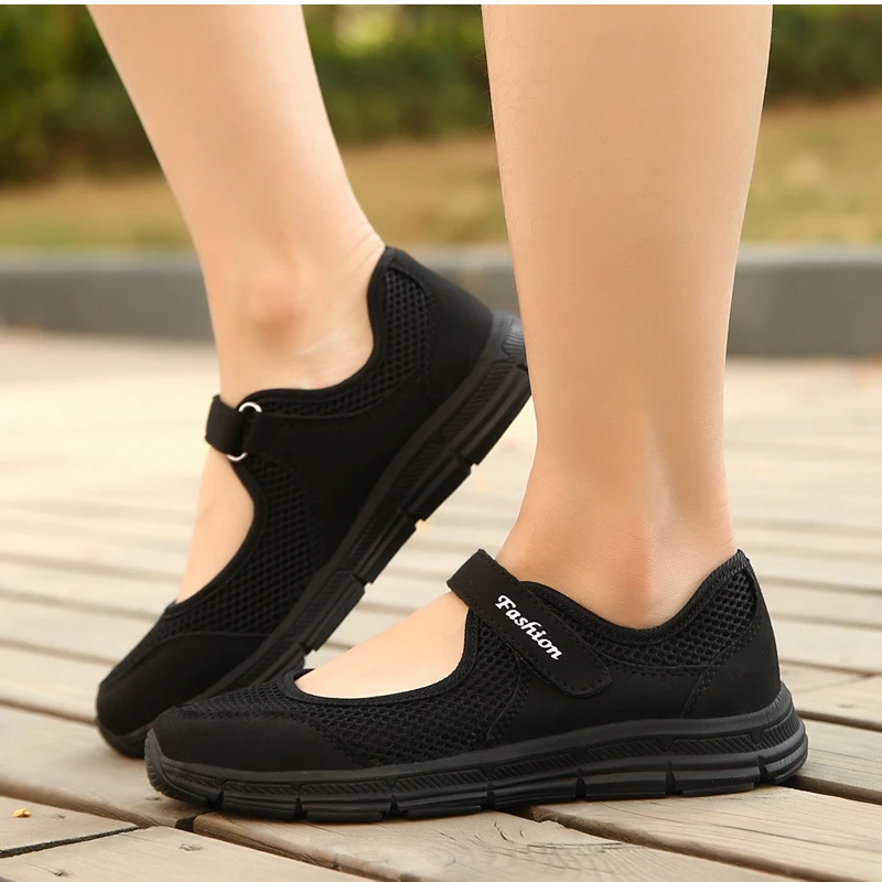 

Женские туфли на плоской подошве, с сеткой, на липучке, Осенние, размера плюс