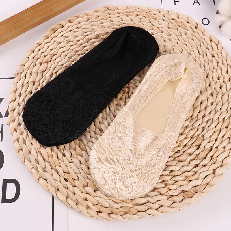 2 pairs as pic 1/2 пар модные женские носки для девочек летние носки Стиль кружевное платье с ц веточным рисунком короткие носки противоскользящ ие Невидимый лодыжки носки с принтом носки-Тапочки - Цвет: 2 pairs as pic