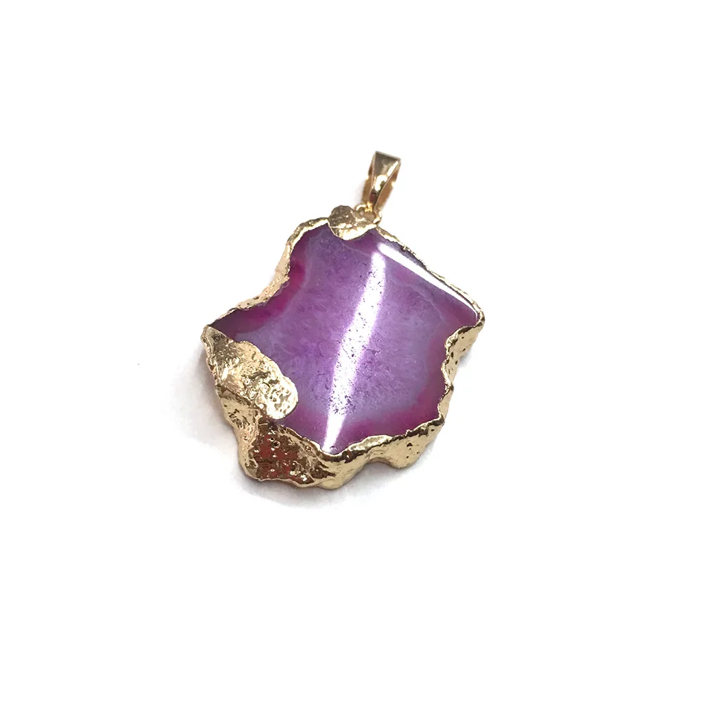 

Irregular Gold-plated Rose Red Agates Pendant Necklace Reiki Healing Natural Stone Amulet DIY Jewelry Gift Size 28x30mm