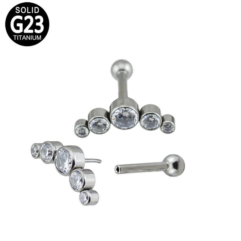 

Labret Lip Stud G23 Titanium Push in 5 CZ Curve Ear Cartailage Tragus Helix Earring Labret Ring Body Piercings Jewelry