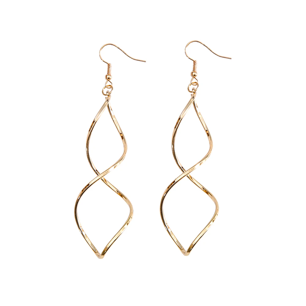 

Trendy Simple Women Dangle Earrings Geometric Spiral Curved Long Pendant Earrings