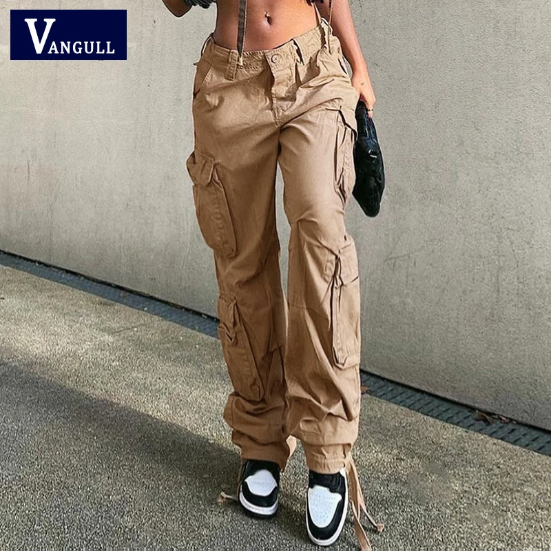 

Vangull Y2K Cargo Pants Women's Baggy Pants Spring Streetwear Low Waist Straight Trousers Casual Loose Sweatpants Denim Pants