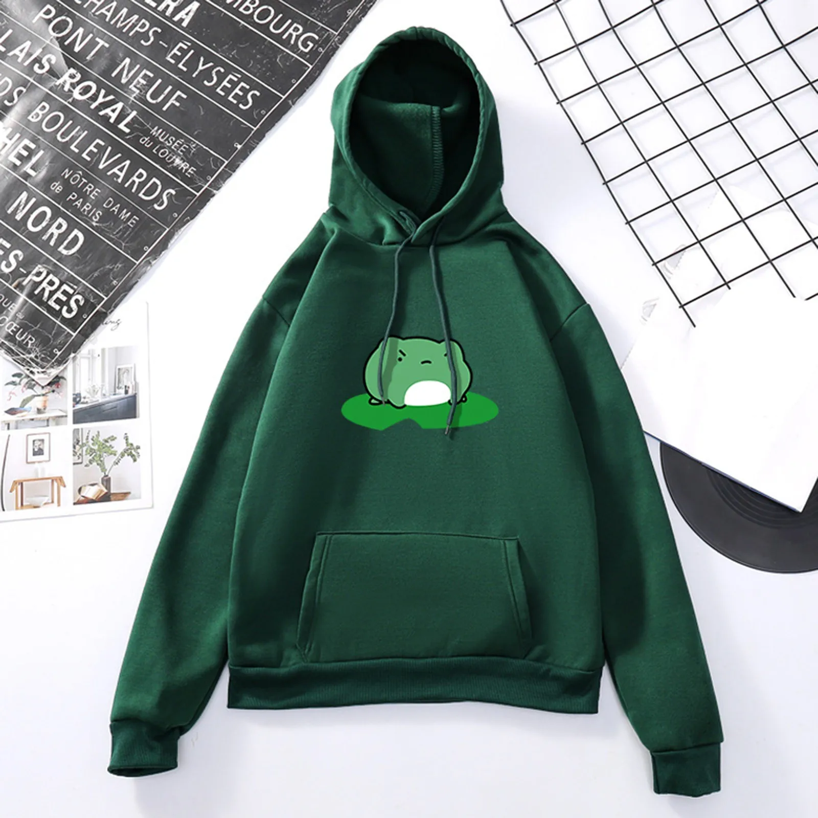 Women's Oversized Korean Fashion New Stitching Cute Plus Velvet Long-Sleeve Hooded Sweatshirt Top Couple Wear