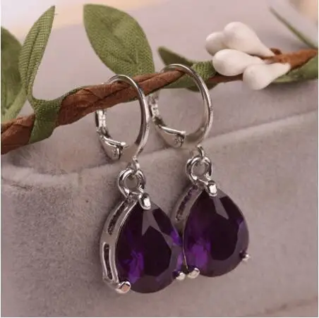 Элегантные женские фиолетовые стразы капли воды висячие серьги подарок |
