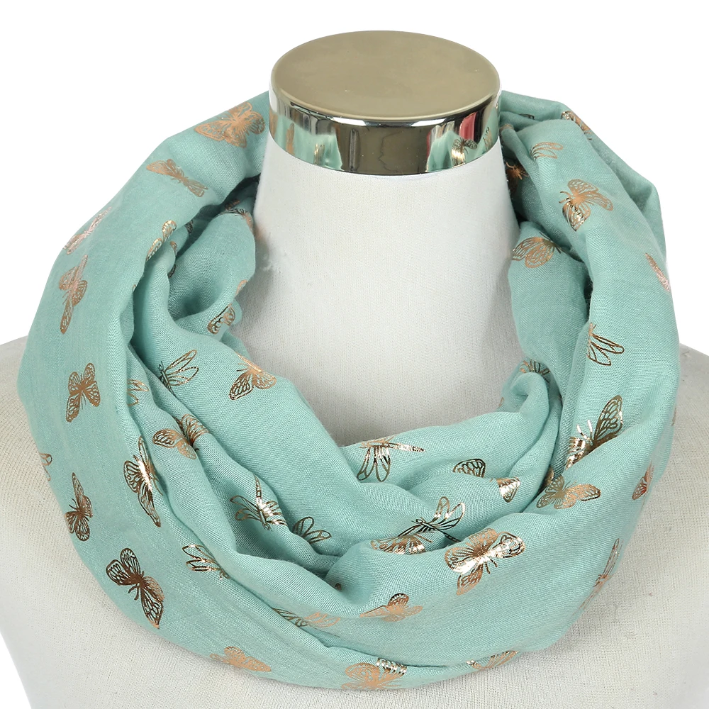 Женский зимний шарф FOXMOTHER белый небесно-голубой с принтом в виде бабочки и