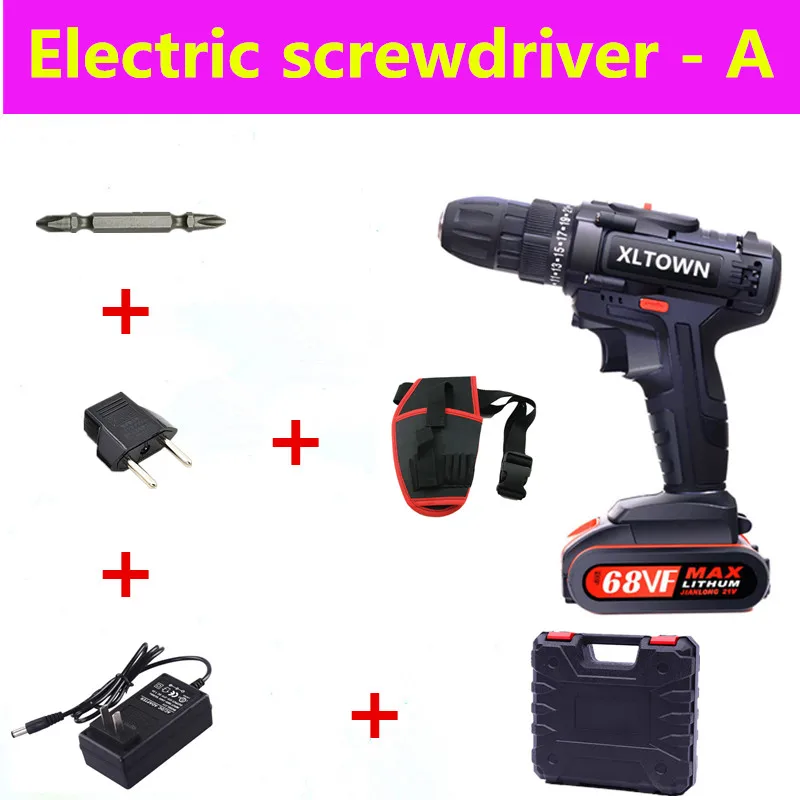 Electric screwdriver XLTOWN 21 в Ударная дрель перезаряжаемая электрическая отвертка многофункциональная бытовая ручная дрель литиевая батарея Электроинструмент дрель - Цвет: Electric screwdriver