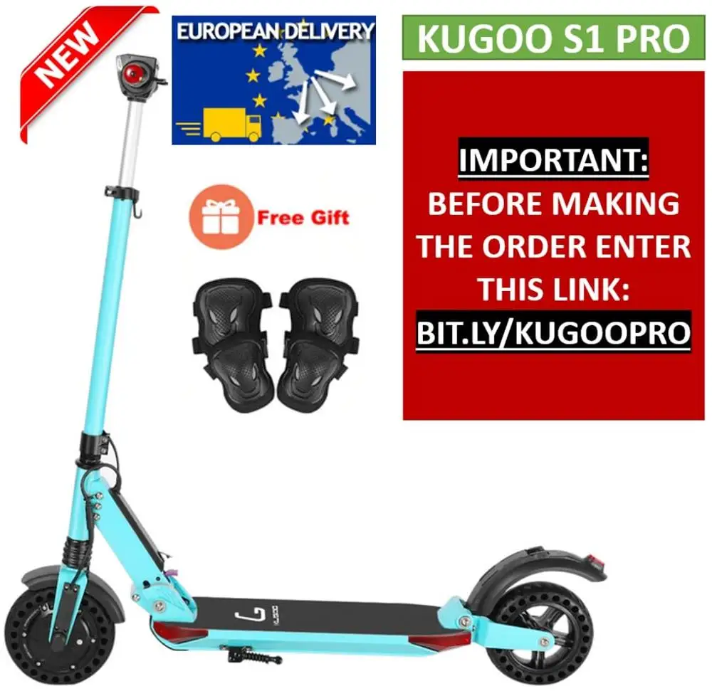 Blue Add Knee pads Складной электрический скутер KUGOO S1 PRO 7.5AH 350W с ЖК-дисплеем, 3 скоростных режима, 8 дюймов, прочная сотовая Взрывозащищенная шина - Цвет: Blue Add Knee pads