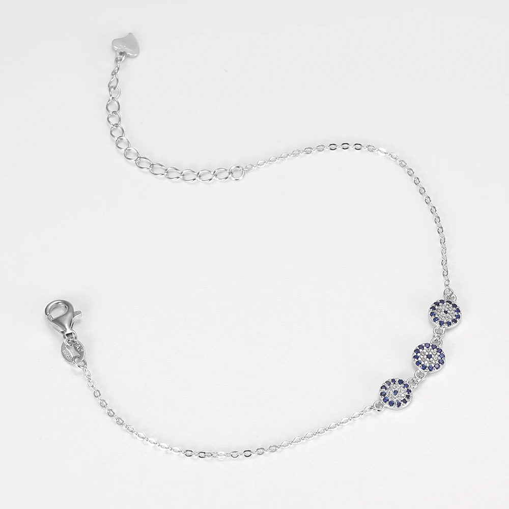 100% 925 стерлингового серебра Лаки сглаза браслеты из нержавеющей стали для женщин