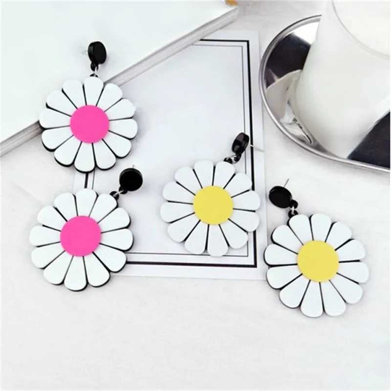 

2021 New Fashion Big Flower Stud Earrings For Women Sunflower Daisy Flowers Earrings Jewelry Gifts Accessories Brinco Wholesale
