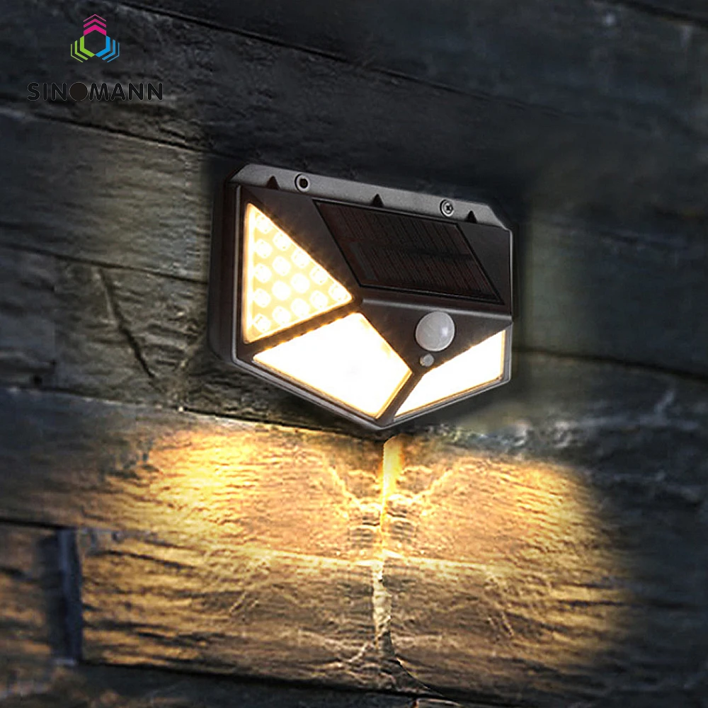 

100 LED Solar Light Outdoor Solar Lamp Powered Sunlight 3 Modes PIR Motion Sensor for Garden Decoration Wall Street
