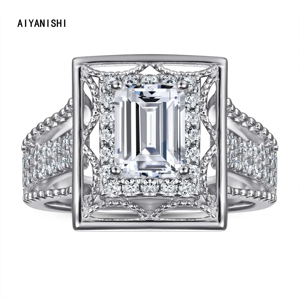 

AIYANISHI Vintage 925 Sterling Silver Rings for Women Bridal Engagement Wedding Emerald Rings Anniversary Promise Ring Jewelry