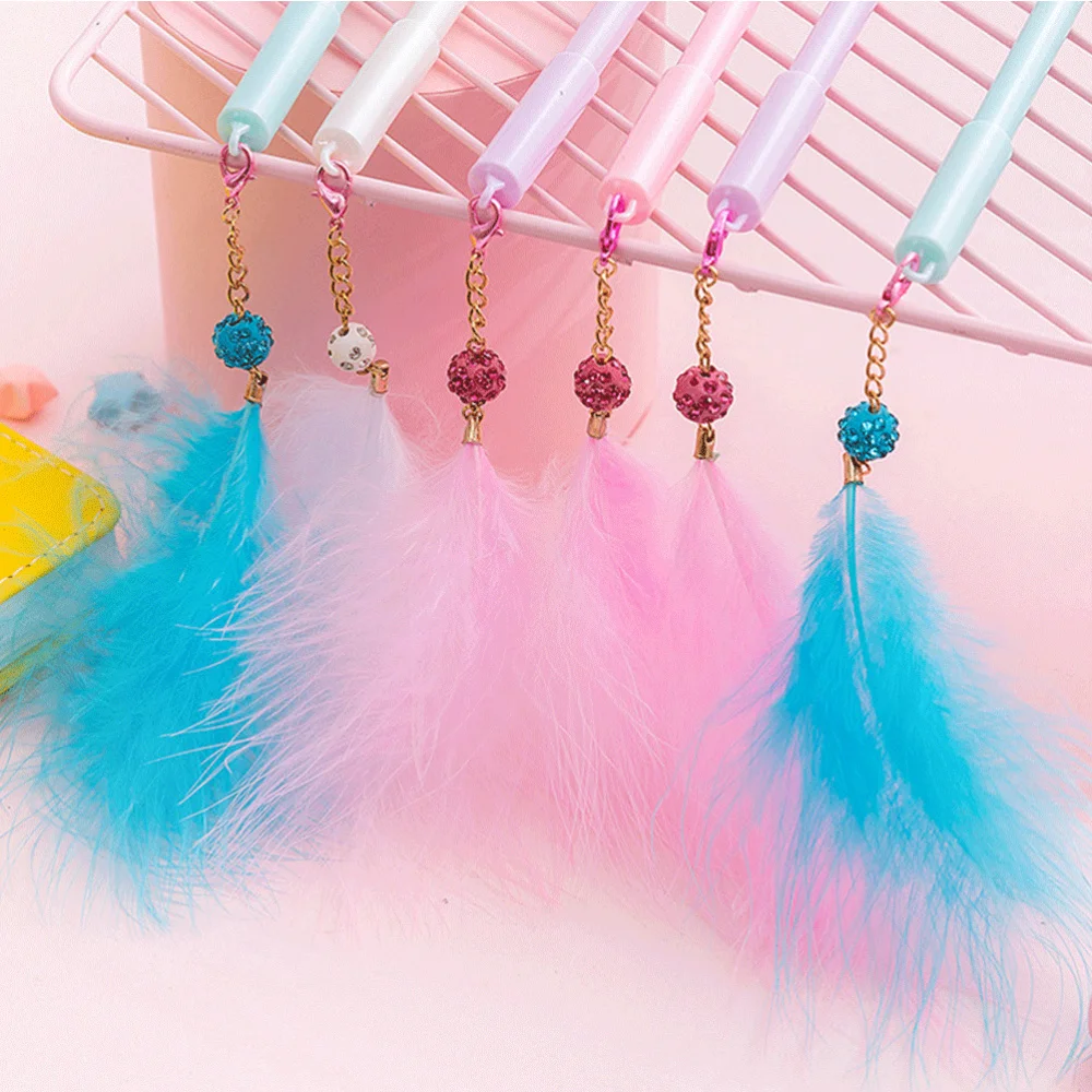 

5PCS Lovely Feather Pendant Pen Portable Writing Pen Stationery Gift Pen for Office Home Students (Random Color)