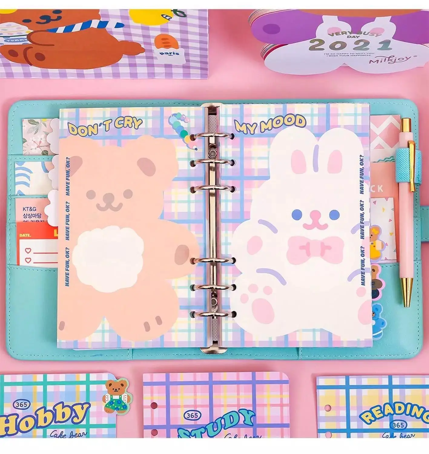 

Milkjoy Korean Bear A6 Binder Notebooks Girls Cute Journals Diary Notepad Agenda Planner Kawaii Note Book Kids Daily Sketchbook