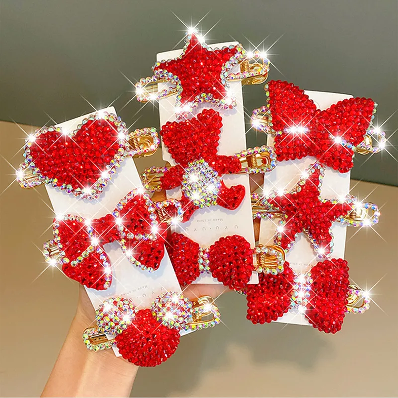 

Новая блестящая заколка для волос с милым мультяшным медведем для девочек, детская большая заколка для волос с кристаллами, боковая заколка, Детские аксессуары для волос