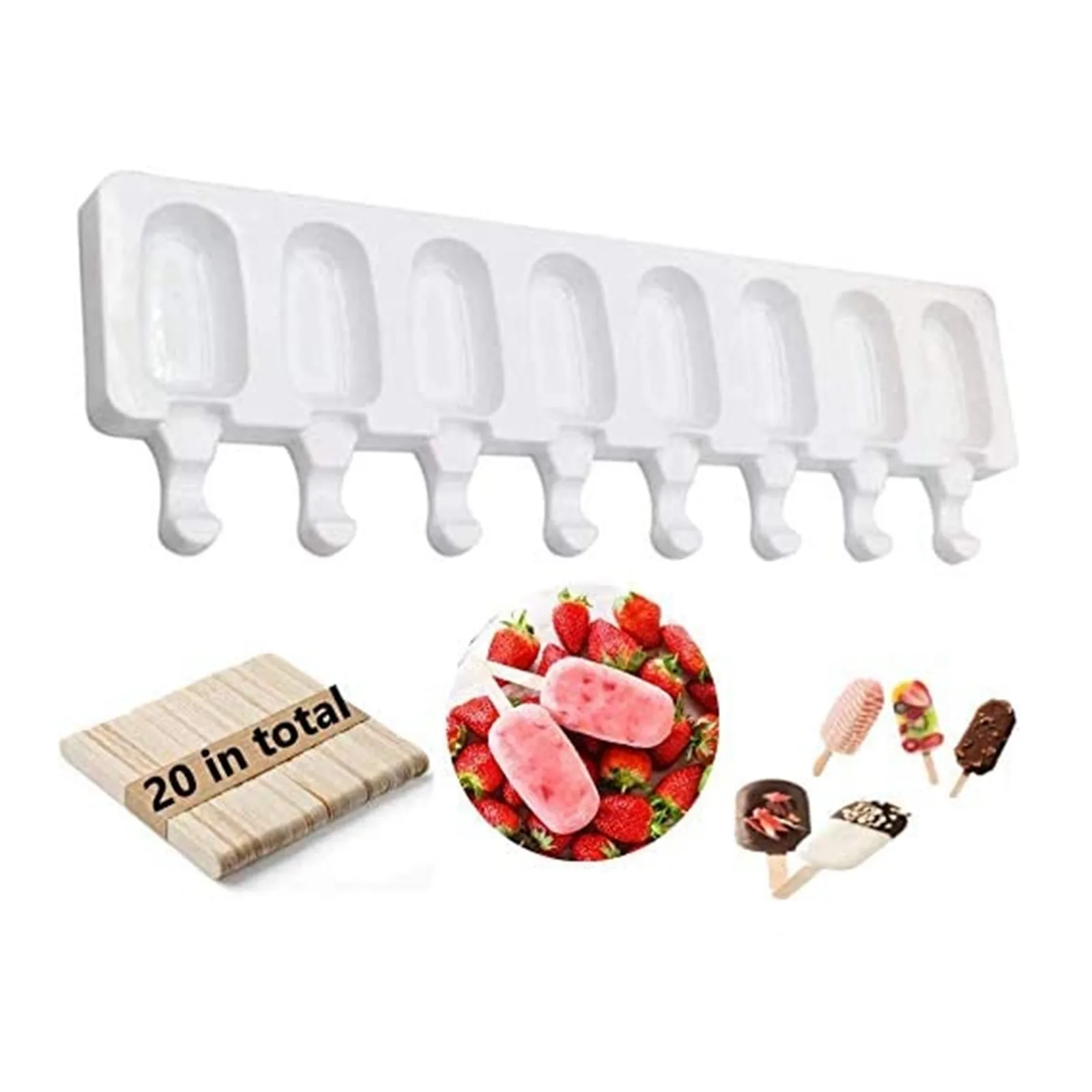 

Food Safe Silicone Ice Cream Molds 8 Cell Icy Ice Cube Molds Popsicle Maker DIY Homemade Freezer Ice Lolly Mould