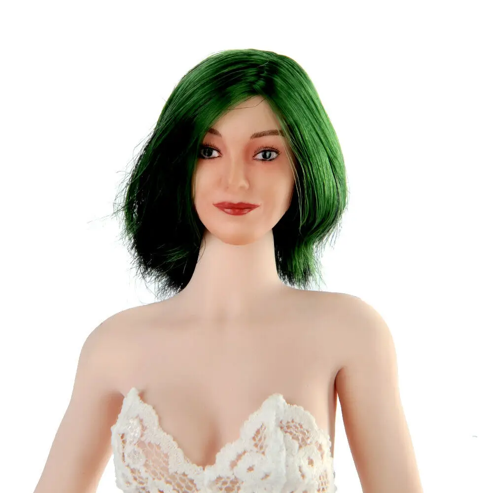 

1/6 Female Head Carving Polaris Short Green Hair Girl Head Sculpt F 12'' Figure
