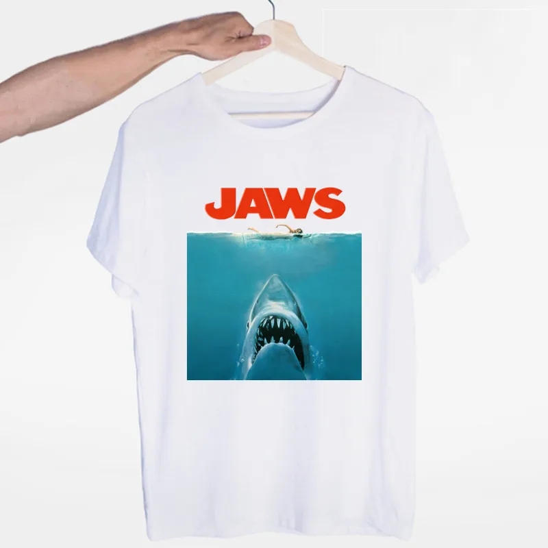 Футболка мужская с постером акулы Повседневная модная тенниска круглым вырезом