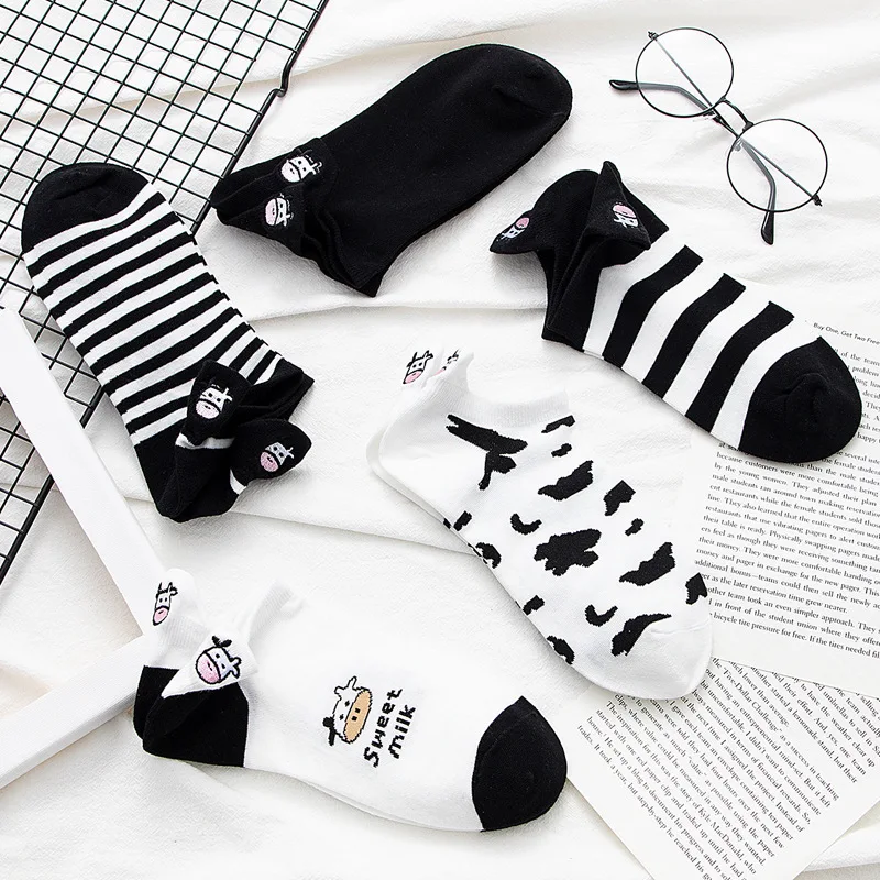New 20PCS=10Pairs Socks Slippers Non-Slip Boat Loafer Cotton Women Invisible Cute Low Short Socks Funny Cartoon   Sock