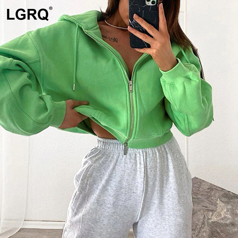

[LGRQ] Loose Sport Women's Sweatshirt New Hooded Neck Long Sleeve Drawstring Design Fashion Tide Spring Winter 2021 19D4186