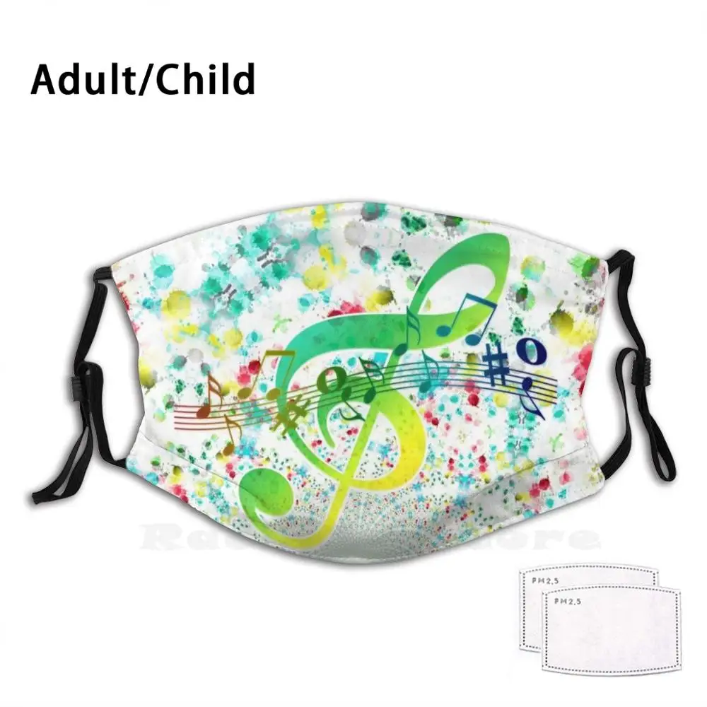 

Musical Notes Print Washable Filter Anti Dust Mouth Mask Musical Notes Music Notes Guitar Musician Classical Clef Piano Violin