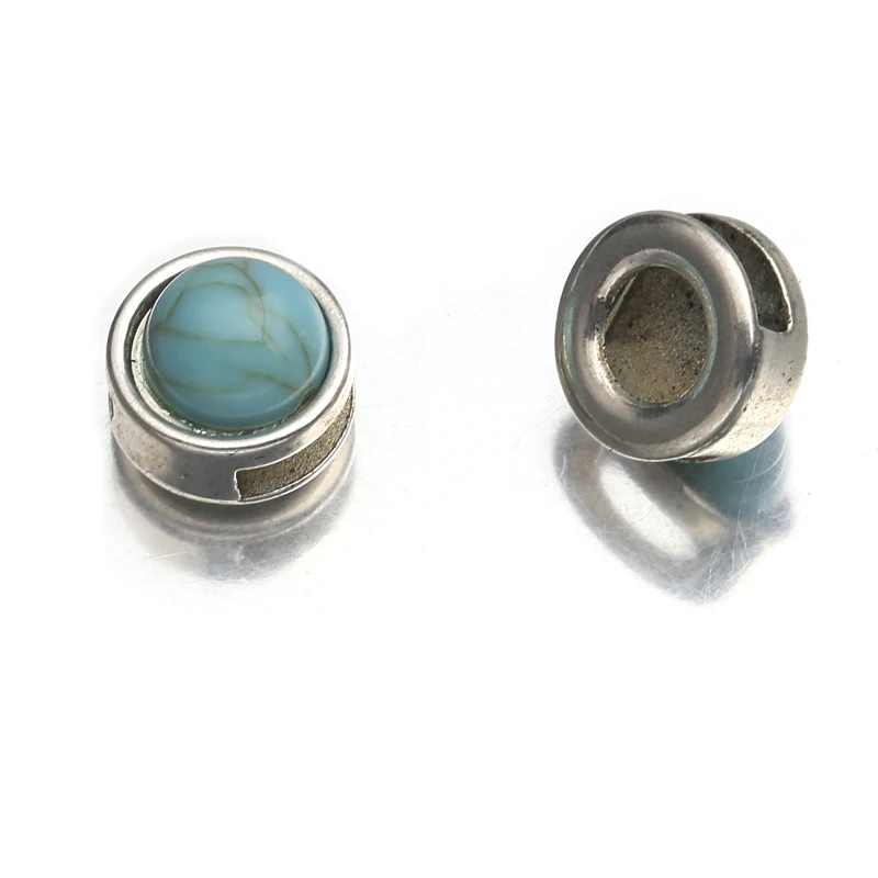 10 шт./лот тибетские серебряные круглые бирюзовые шарики-Слайдеры для плоского