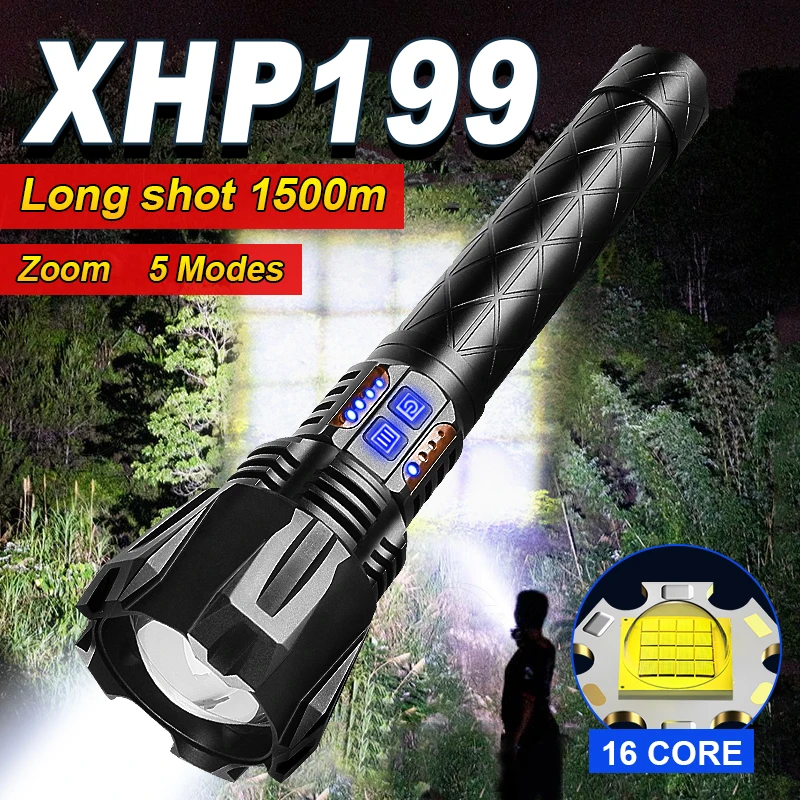 Фото XHP199 самый мощный яркий светодиодный фонарик s XHP160 высокомощный тактический