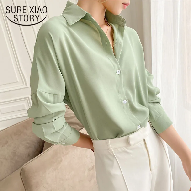 Женская блузка модная 2021 однотонная повседневная обувь свободная рубашка с