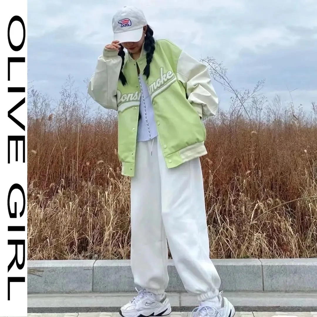 

2021 Spring Autumn Coat Short Female Casual Preppy Overcoat Outerwear Warm Bomber Jackets Vintage Embroidery Letter Women Parkas