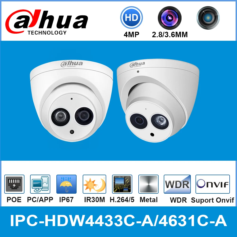 

Dahua IPC-HDW4433C-A IPC-HDW4631C-A 4MP 6MP Network IP Camera 2.8mm Lens with Power POE CCTV Security Built-in MIC 30M IR H.265