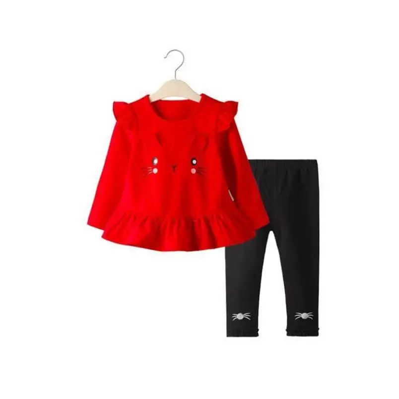 Одежда для девочек Детская осенне-зимняя футболка и штаны Рождественская