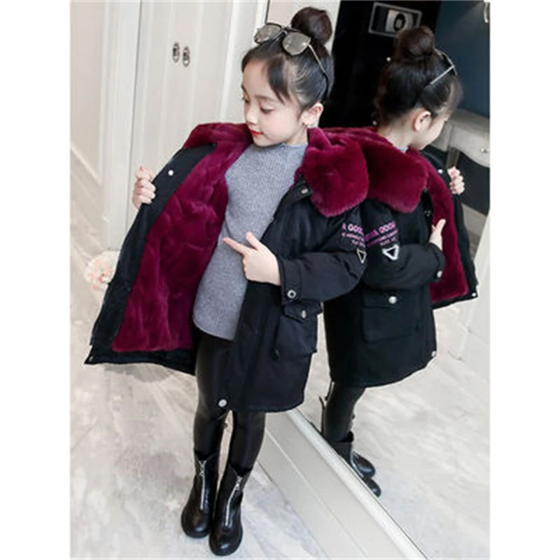 

Girls Boys Coat Jacket Plus Velvet Thicken 2021 Cool Fur Warm Winter Overcoat High Quality Sport Cotton Kids Children's Clothes