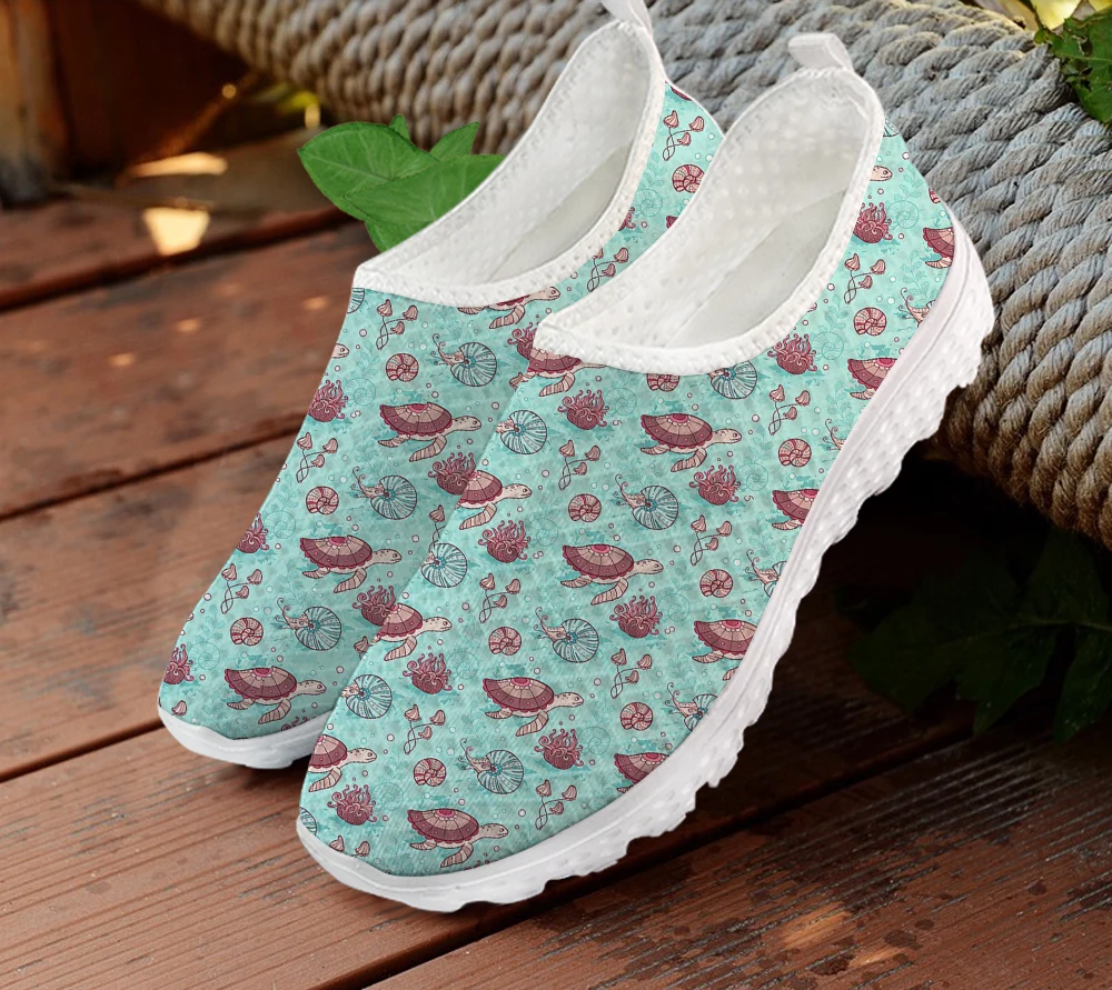 INSTANTARTS New Style Casual Mesh Flats For Lady Novetly Turtle Pattern Design Printed Lightweight Tennis Sneakers Scarpe Donna | Обувь